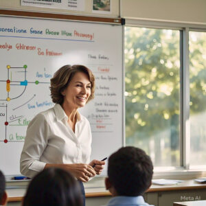 A woman standing in front of a whiteboard
