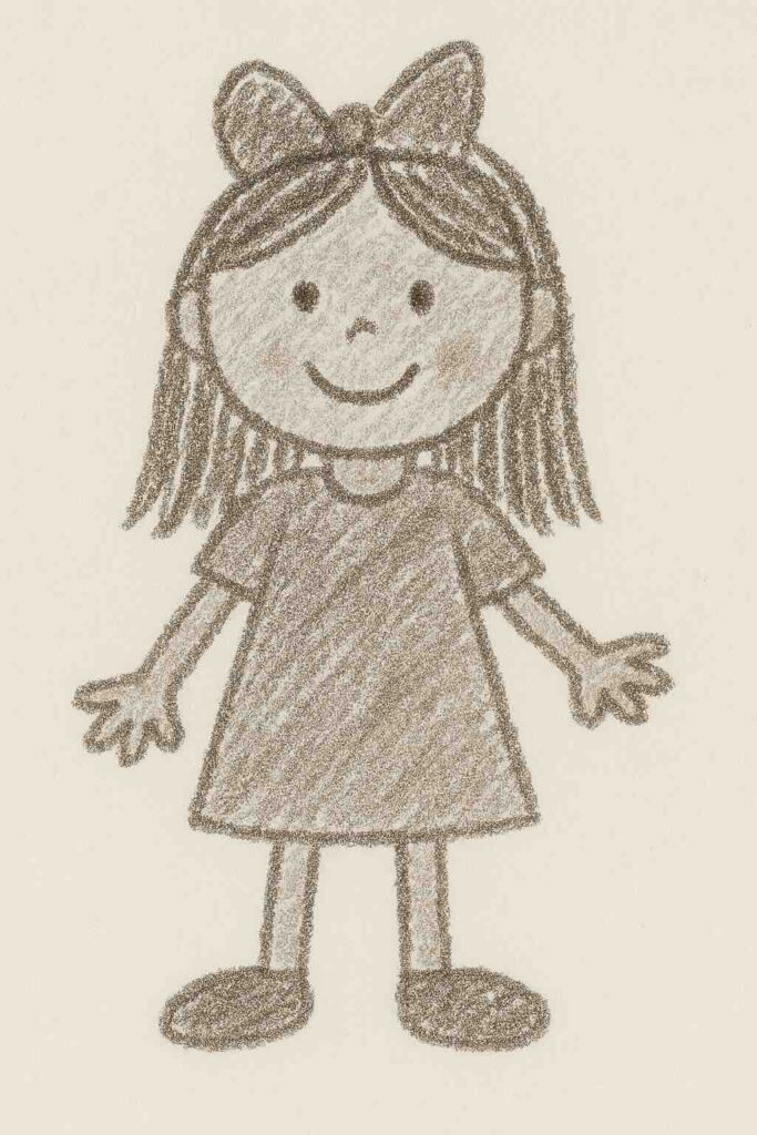 A drawing of a girl with long hair.