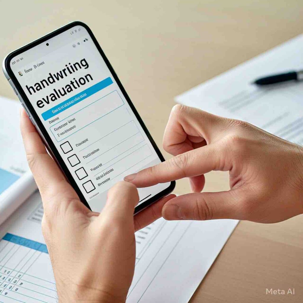 A person is holding their phone and writing on it.